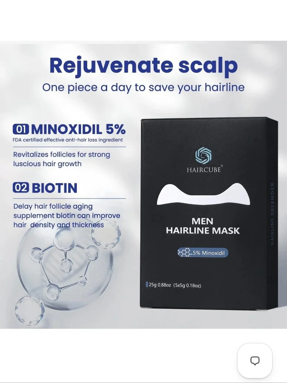 Haircube Men Hairline Mask with 5% Minoxidil — Black (Set of 6 Boxes)